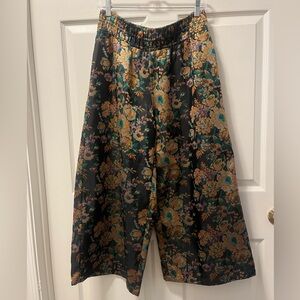 Anthropologie Black and Gold Floral Pants
